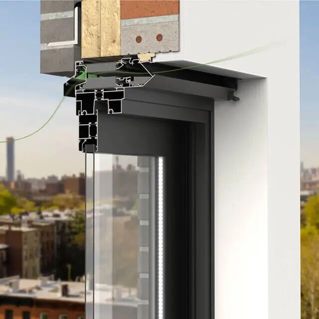 Geluiddempend ventilatierooster boven raam doorsnede